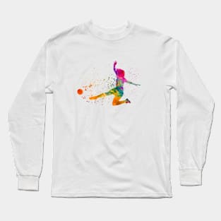 Woman footballer in watercolor Long Sleeve T-Shirt